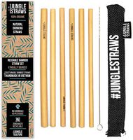 Jungle Straws | Organic Bamboo Straws | 8" Reusable Drinking Straws | Eco Friendly & Biodegradable | Sustainable Straw Set with Cleaning Brush & Storage Bag | Natural Alternative to Plastic (Charcoal)