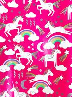 Magical Unicorns Rainbows Happy Birthday Party Celebration Hot Pink Gifting Gift Present Wrapping Paper 2.5' x 12'