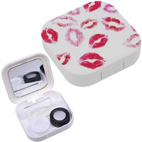 Portable Contact Lens Case Box Travel Kit Mirror + Bottle + Tweezers Container Holder [ Kisses ]