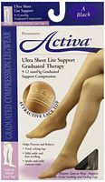 Activa Ultra Sheer 9-12 mmHg Thigh High Socks with Lace Top, Black, Size A