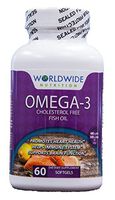 Worldwide Nutrition Omega 3 Fish Oil Supplement, Cholesterol Free EPA DHA Fatty Acids, 60 Softgels