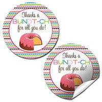 “Thanks A Bundt-ch” Teacher, Staff, or Employee Appreciation Thank You Sticker Labels, 40 2" Party Circle Stickers by AmandaCreation, Great for Envelope Seals & Gift Bags