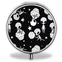Custom Wanchang Pill Case, Sugar Aliens Round Compact 3 Metal Portable Pill Container for Daily Use