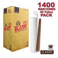RAW Cones 1400 Pack Classic King Size Pre Rolls with Tips | Rolling Papers Made with All Natural Fibers | Includes 40 Bonus White Joint Doob Tubes