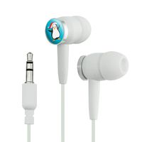 Christmas Penguin in Santa Hat on Blue Novelty in-Ear Earbud Headphones - White