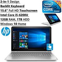 HP Envy High Performance 2-in-1 Convertible 15.6 inch FHD Touchscreen Backlit Keyboard Laptop PC| Intel Core i5-6200U Dual-Core| 12GB RAM| 1TB HDD| WIFI| Bluetooth| Windows 10 (Silver)