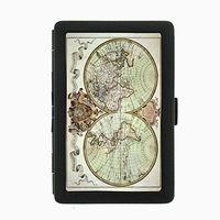 Perfection In Style Black Color Metal Cigarette Case Vintage World Maps Design 013