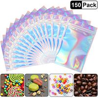 150 Pieces Resealable Smell Proof Bags Foil Mylar Ziplock Bags Aluminum Foil Bags Flat Metallic Mylar Foil Flat Food Storage Bags Pouch (9 x 16 cm/ 3.5 x 6.3 Inches)
