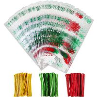 Boao 100 Pieces Christmas Cellophane Bags Snowflake Treat Bags Christmas Clear Goodies Bags with 150 Pieces Twist Ties for Christmas Party Supplies