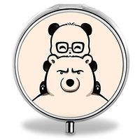 Panda Pill Case, Round Stainless Drug Organizer Container Medicine Cover for Pocket Daily&Weekly
