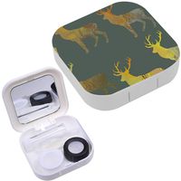 Portable Contact Lens Case Box Travel Kit Mirror + Bottle + Tweezers Container Holder [ Wood Deer ]