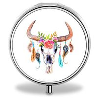 Skull Pill Case, Round Stainless Drug Organizer Container Medicine Cover for Pocket Daily&Weekly