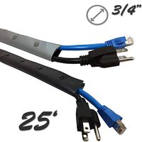 3/4" Flexible Side Entry Cable Sleeve Wrap Cover with Snap Button Fastener - Reversible Silver (Gray) / Black - 25FT