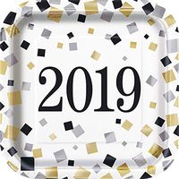 Black Gold Silver New Year Party Square Dessert Plates, 8 Ct.
