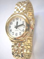 Ladies Deluxe Talking Wrist Watch Gold Tone with Bracelet Band for Low Vision or Blind