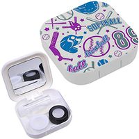 Portable Contact Lens Case Box Travel Kit Mirror + Bottle + Tweezers Container Holder [ Baseball Softball Color ]