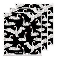 Okie Dōk Swedish Dishcloths - 100% Natural Cellulose Euro Sponge Cloths - Reusable, Compostable, and Eco-Friendly Cleaning Cloths for Kitchen - Absorbent and No Odor - Set of 3 (Swans)