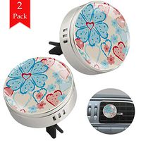 Hand Painted Flower Blue Pink Heart Car Aromatherapy Essential Oil Diffuser Crystal Glass Air Freshener Vent Clip Locket with 4 Refill Pads Silver metal Car Diffuser for Aromatherapy 34mm