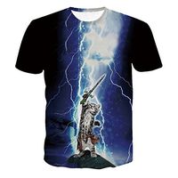 Funny Boys Blouse 3D Lightning Cat Print Short Sleeve Shirts Summer Top (2XL, Blue)