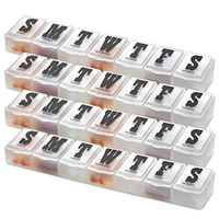 Pill Organizers - Pack of 4 Bold Letter Weekly Pill Planners for 28 Days Total to Separate Supplements, Fish Oils & Vitamins Daily Medication Reminder for Travel & Purse