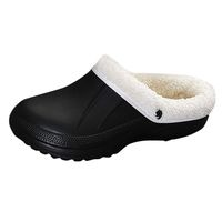 Waterproof Slippers Women Men Fur Lined Clog Winter Garden Shoes Warm House Slippers Indoor Outdoor Mules Black