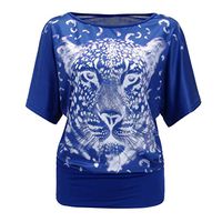 general3 Women Short Sleeve Tops Fashion Animal Printed O-Neck Casual T-Shirt Elastic Slim Tunic Blouse(Blue,Small)