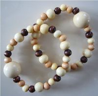 Queasy Beads® ~ Two (2) Authentic Stylish Motion Sickness Anti Nausea Acupressure Bracelets in Vanilla Sundae ~ Genuine, High Quality Light, Medium & Dark Wood Beads for Fashionable Nausea Relief