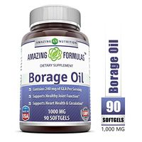 Amazing Formulas Borage Oil Dietary Supplement - 1000mg Capsules -90 SoftGels Per Bottle - 240mg Gamma Linoleic Acid (GLA) and 380mg Linoleic Acid -90 SoftGels Per Bottle (Non-GMO,Gluten Free)