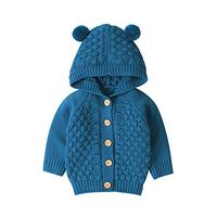 Driuankeji Kids Knit Sweater Newborn Infant Baby Girls Boys Winter Warm Solid Color Button Hoodie Outwear Blue