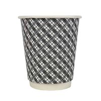 8 oz Disposable Paper Coffee Cups - Double Wall Gray Plaid Hot Paper Cups - Extremely - Hot Cup Factory - 100 Count