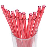 DAKOUFISH BPA-Free 12 Piece 11 Inch Reusable Clear Plastic Glitter Sparkle Drinking Straw Plus one Cleaning Brush（Red，11inch）