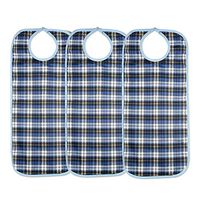 Linelax Adult Bibs [3 Pack] Washable with Waterproof Vinyl Backing, Extra Long Clothing Protector, Senior Men and Women Bibs for Eating with Designer Patterns (Blue, 18" X 37")