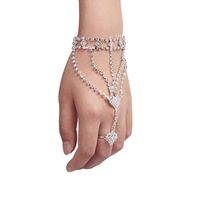 Hemlock Bangle Chain Bracelet, Women Love Hearts Bangle Bracelet Finger Ring Crystal Bracelet (Silver)