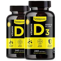 Vitamin D3 5000 IU Softgels – 240 count (Pack of 2) Extra Virgin Olive Oil for Max Absorption – Sunshine Vitamin for Immune & Mood Support – Cholecalciferol from Lanolin for Healthy Bones Muscle Teeth