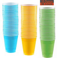 18 oz Party Cups, 96 Count - Aqua, Sunshine Yellow, Lime Green - 32 Each Color