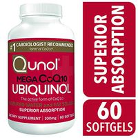 Qunol Mega Ubiquinol CoQ10 100mg, Superior Absorption, Patented Water and Fat Soluble Natural Supplement Form of C0Q10, Antioxidant for Heart Health, 60 Count Softgels
