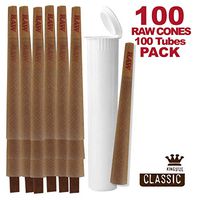 RAW Cones 100 Pack Classic King Size Pre Rolls with Tips Plus 100 White Waterproof Airtight Smell Proof Doob Tubes | Rolling Papers Made with All Natural Fibers with BPA-Free Container Vial