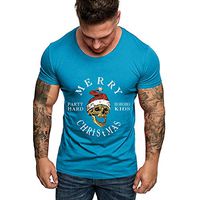 LATINDAY ➢ Unisex Skull Print Fashion Short Sleeve Christmas Crewneck T-Shirts Top Casual Couple Tees Blue