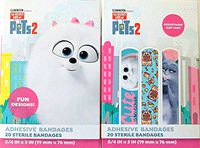 The Secret Life of Pets 2 Adhesive Bandages for Minor Cuts and Scrapes, Assorted Designs, Pack of 2