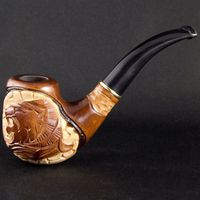 6.1'' 'Lion' Carved wooden smoking pipe. WORLDWIDE shipping.