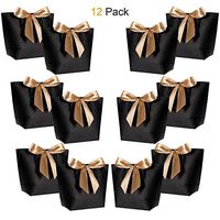 Gift Bags with Handles- WantGor 10.6x7.9x3.6inch Paper Party Favor Bag Bulk with Bow Ribbon for Birthday Wedding/Bridesmaid Celebration Present Classrooms Holiday(Matte Black, Medium- 12 Pack)