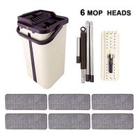 Flat Floor Mop and Bucket Set, 1 Bucket, Wet Dry Floor Cleaning Hand Free, 6 Reusable Mop Pads, Stainless Steel Handle