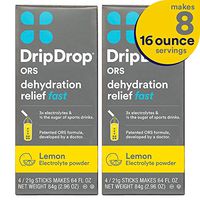 DripDrop ORS – Patented Electrolyte Powder for Dehydration Relief Fast - For Workout, Hangover, Illness, Sweating & Travel Recovery - Lemon - 8 x 16oz Servings, 0.74 Ounce (Pack of 8)