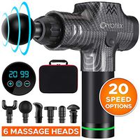 Cryotex Massage Gun – Deep Tissue Handheld Percussion Massager – Six Different Heads for Different Muscle Groups - 20 Speed Options (Grey)
