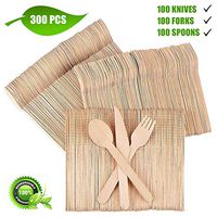 Love It Buy It | Disposable Wooden Cutlery Set | 300 Pieces, 100 Forks, 100 Spoons, 100 Knives | Sturdy 6.3" 160mm Length | Eco-Friendly, 100% Compostable Biodegradable, Natural Utensils