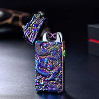 Aibote Dual Arc Plasma Emboss Dragon Cigarette Lighter Electric Metal Flameless Windproof USB Rechargeable Lighters (Colorful)