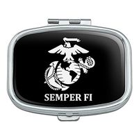 Marine Corps USMC Semper Fi Black White Logo Officially Licensed Rectangle Pill Case Trinket Gift Box