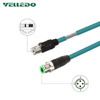 VELLEDQ Industrial Pre-Wired M12 4-Pin D-Coding Male Connector to RJ45 E4 Plug ETHERNET Cable 1M/3FT Shielded Line