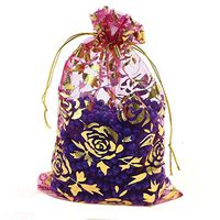 Zhiheng 100pcs Organza Wedding Party Gift Bags Rose Pattern Sheer Drawstring Pouches Jewelry Gift Bags Christmas Party Gift Favor Bags (rose, 6"x9")