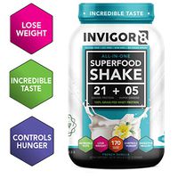 INVIGOR8 Superfood Protein Shake with Immunity Boosters - Gluten-Free Non GMO Meal Replacement Shake with Probiotics and Omega 3 (645 Grams) (French Vanilla)